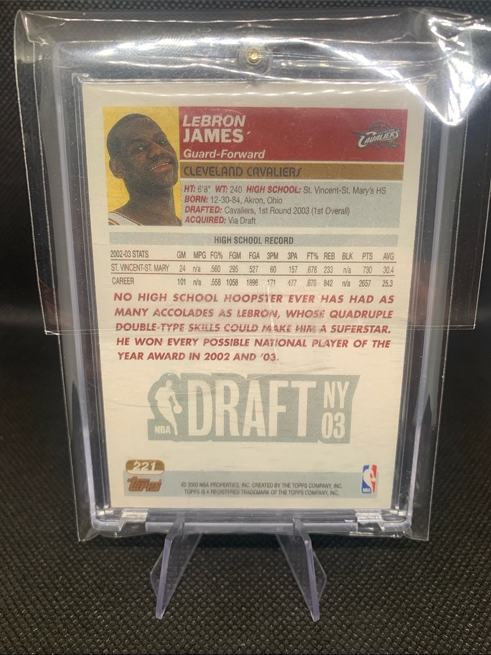 LeBron James 2003 Topps NBA #1 Draft Pick Rookie Cleveland Cavaliers LA Lakers - Picture 3 of 5